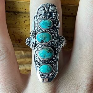 Natural Blue Moon Turquoise Sterling Silver Snake Ring Size 7